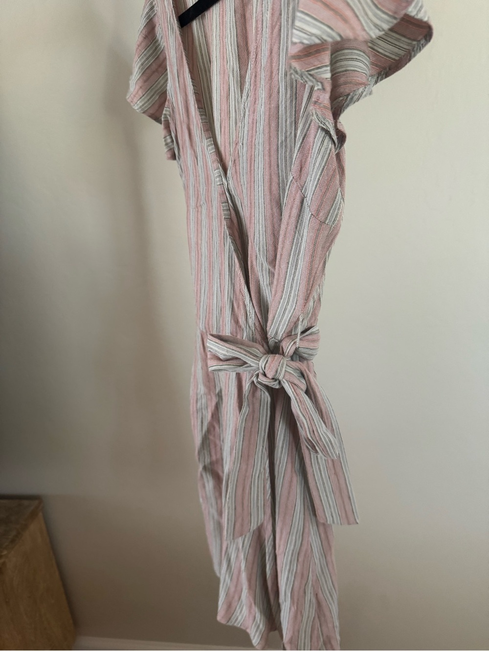 O'Neill Striped Wrap Midi Dress in Pink and Cream - Picture 3 of 5
